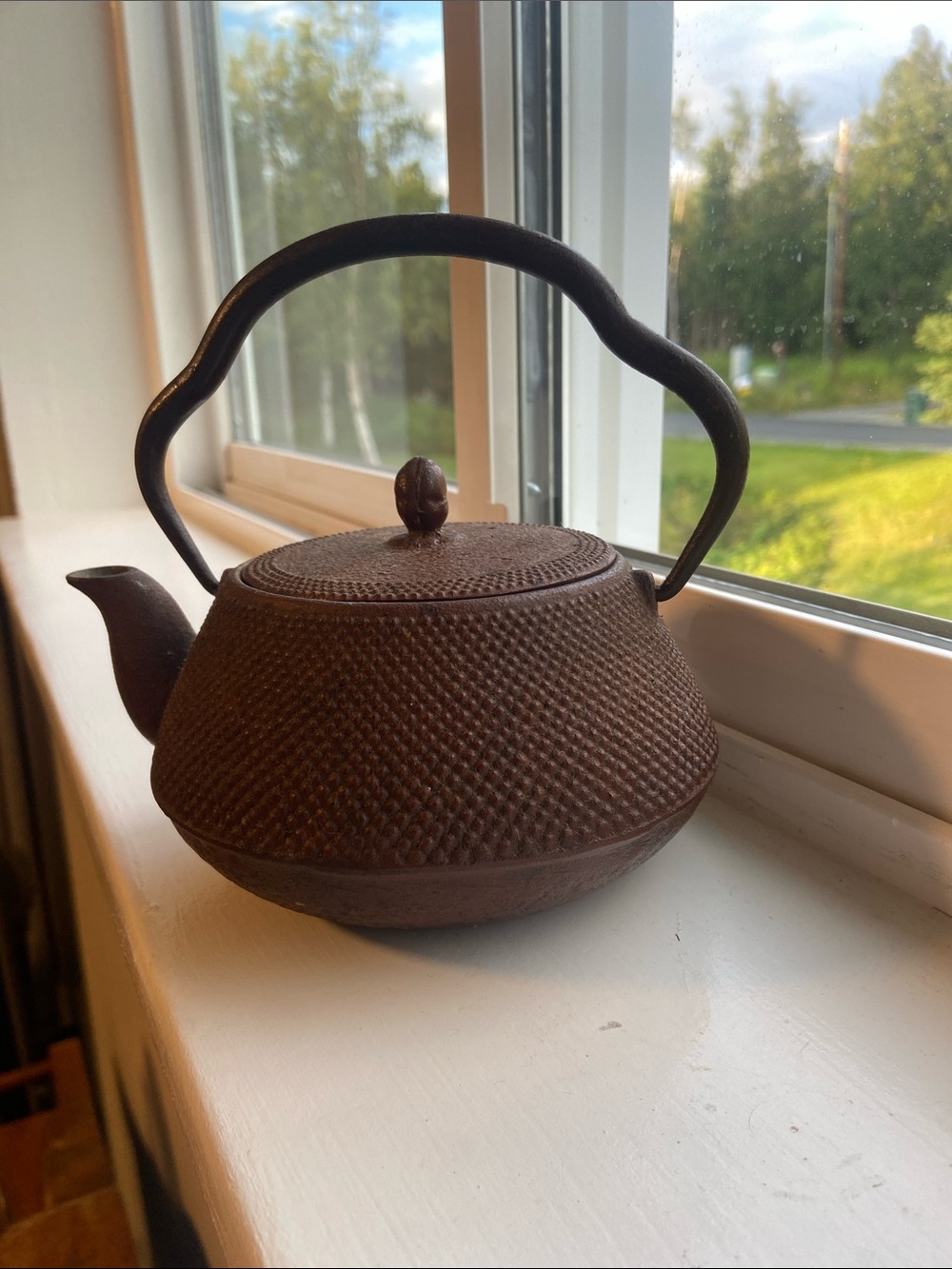 "Vintage Japanese Kotobuki Brown Hobnail Tetsubin teapot, cast iron